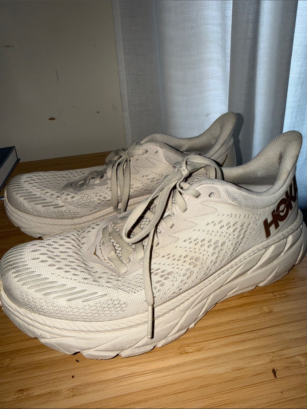 Hoka One One Clifton 7 in Almond Milk Cushioned Running Shoes